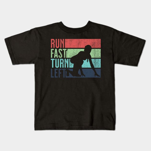 Run Fast Turn Left Sprint Dash Runners 100m 200m 400m Gift Kids T-Shirt by grendelfly73